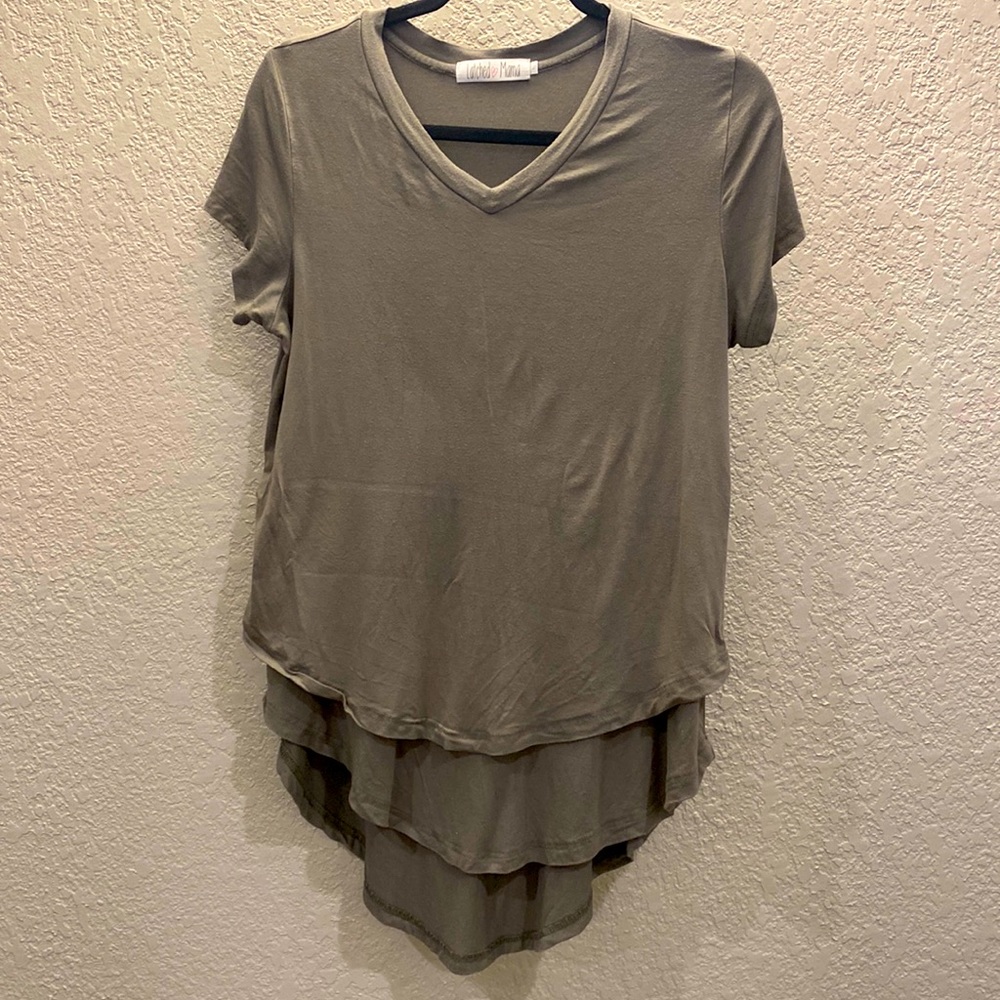 Latched Mama Olive Green Layered V-Neck Short Sleeve Tee